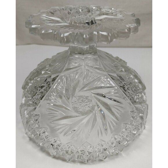 Vintage Imperial EAPG Compote Nuncut Swirl Tooth Edge Whirling Star Glass Dish - Picture 12 of 12